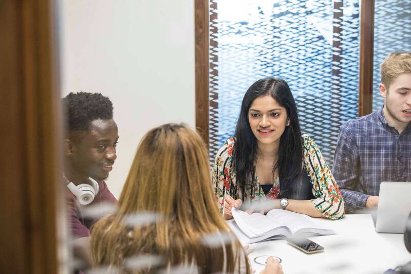 mixed group of students studying together