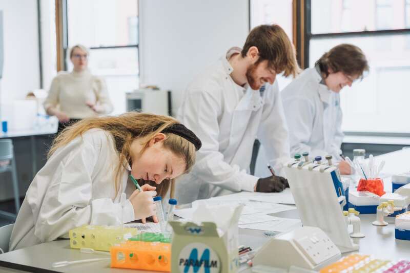 Biomedical Engineering students working in a lab