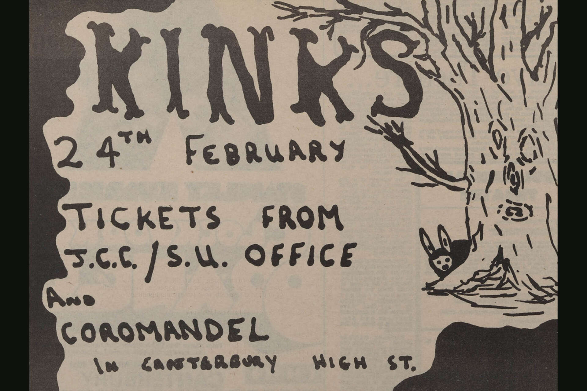 A advertisment for the Kinks playing on campus in 1973