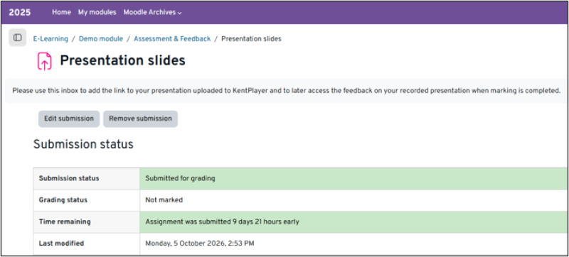 Image shows submission status with 'Submitted for grading' highlighted by a green bar