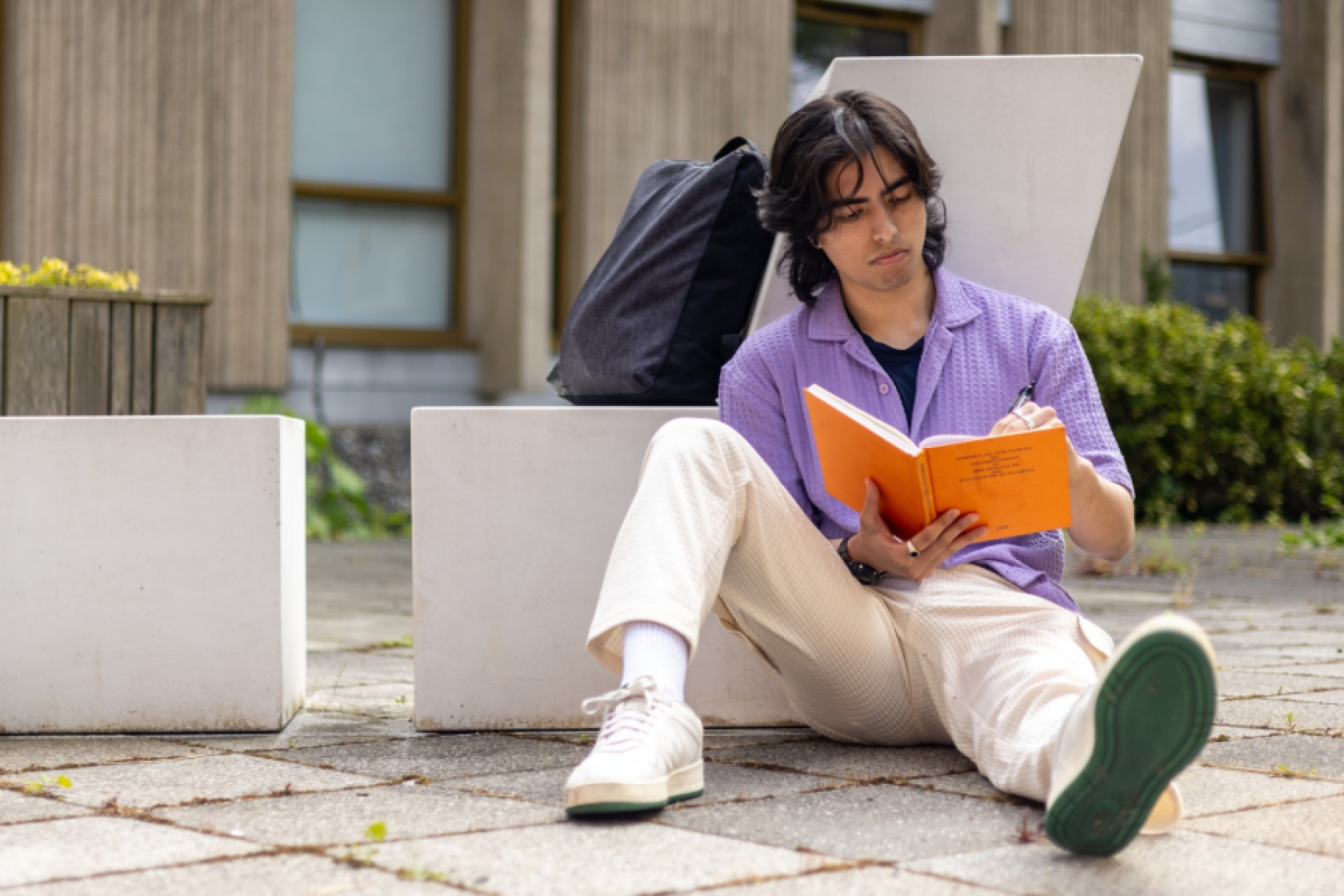 Student studying outside