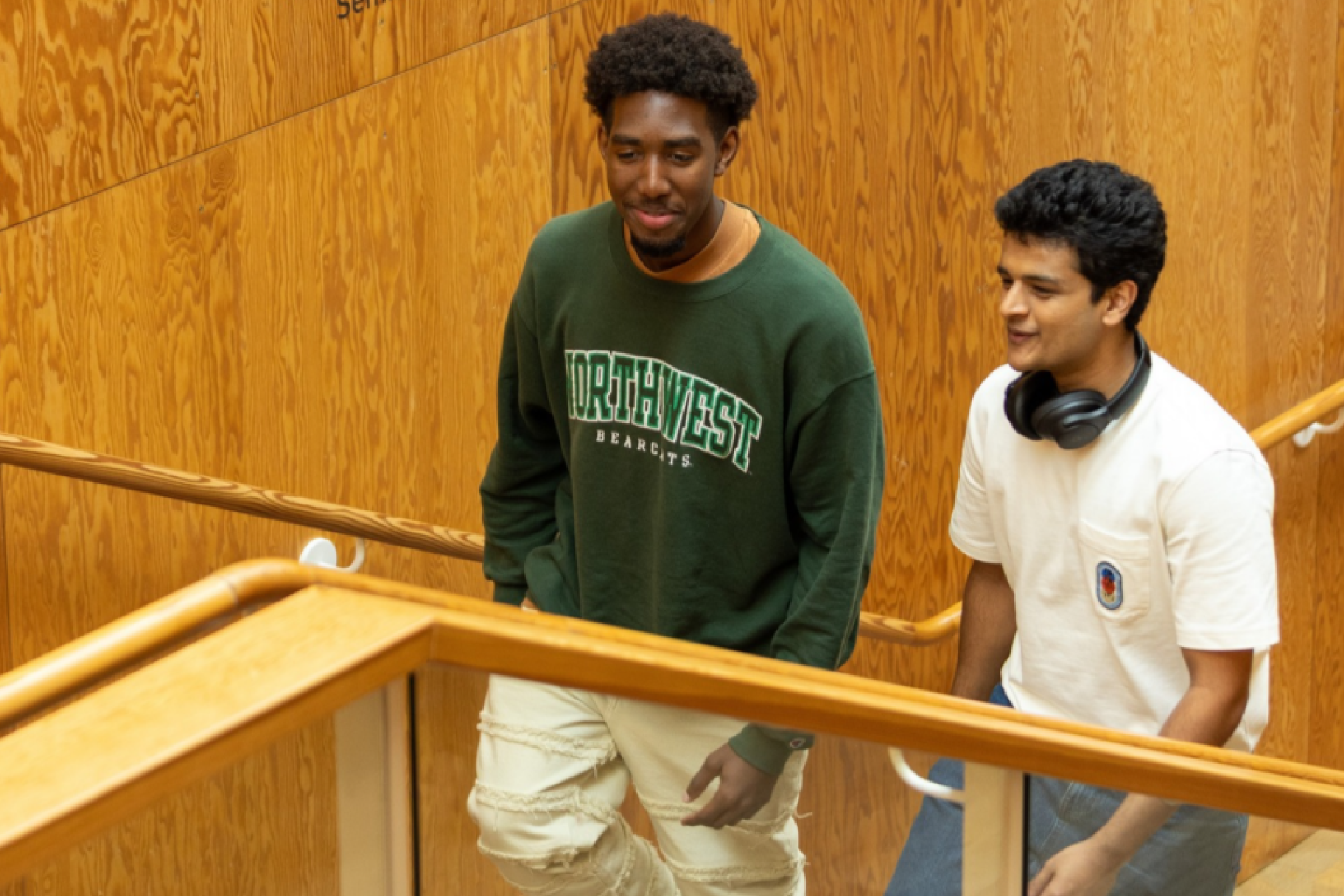 Students walking up stairs