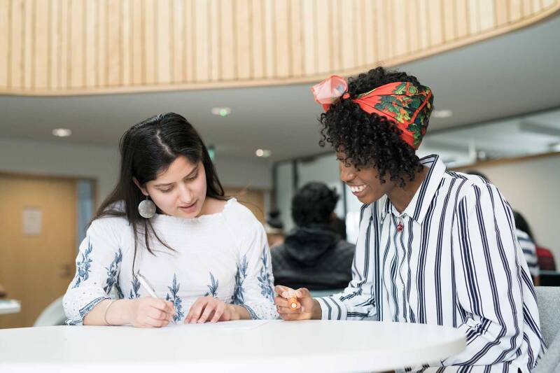 students working at a table