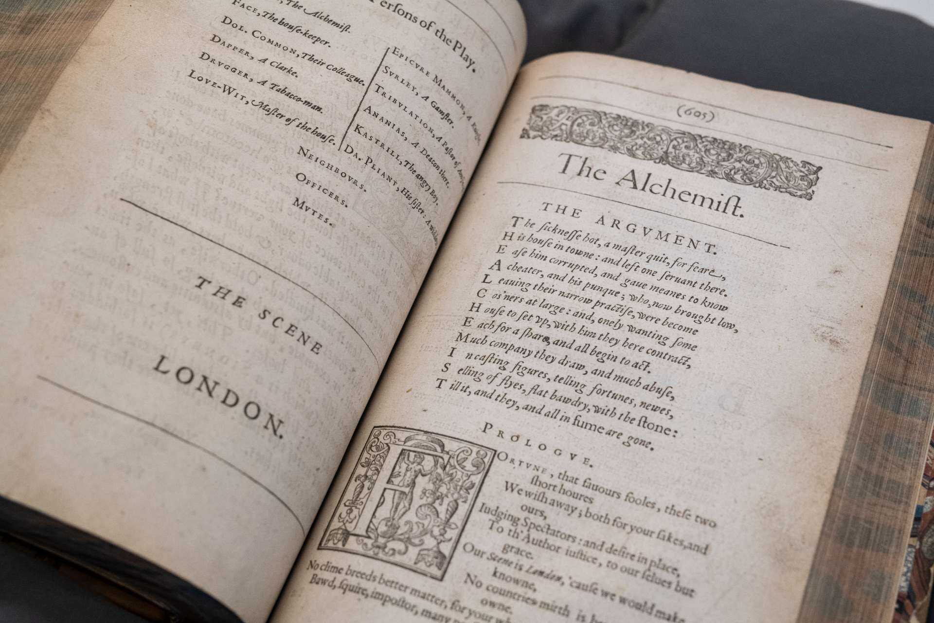 Close-up of the first page of Ben Jonson's The Alchemist