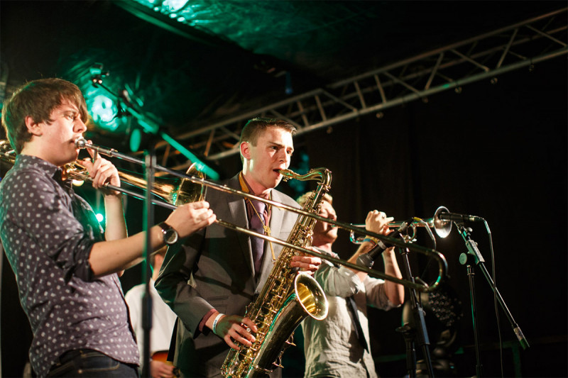 Brass section performing live