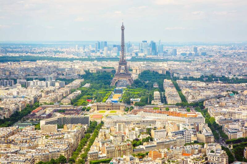 Panoramic view of Paris, with Eiffel Tower centre, in the daytime