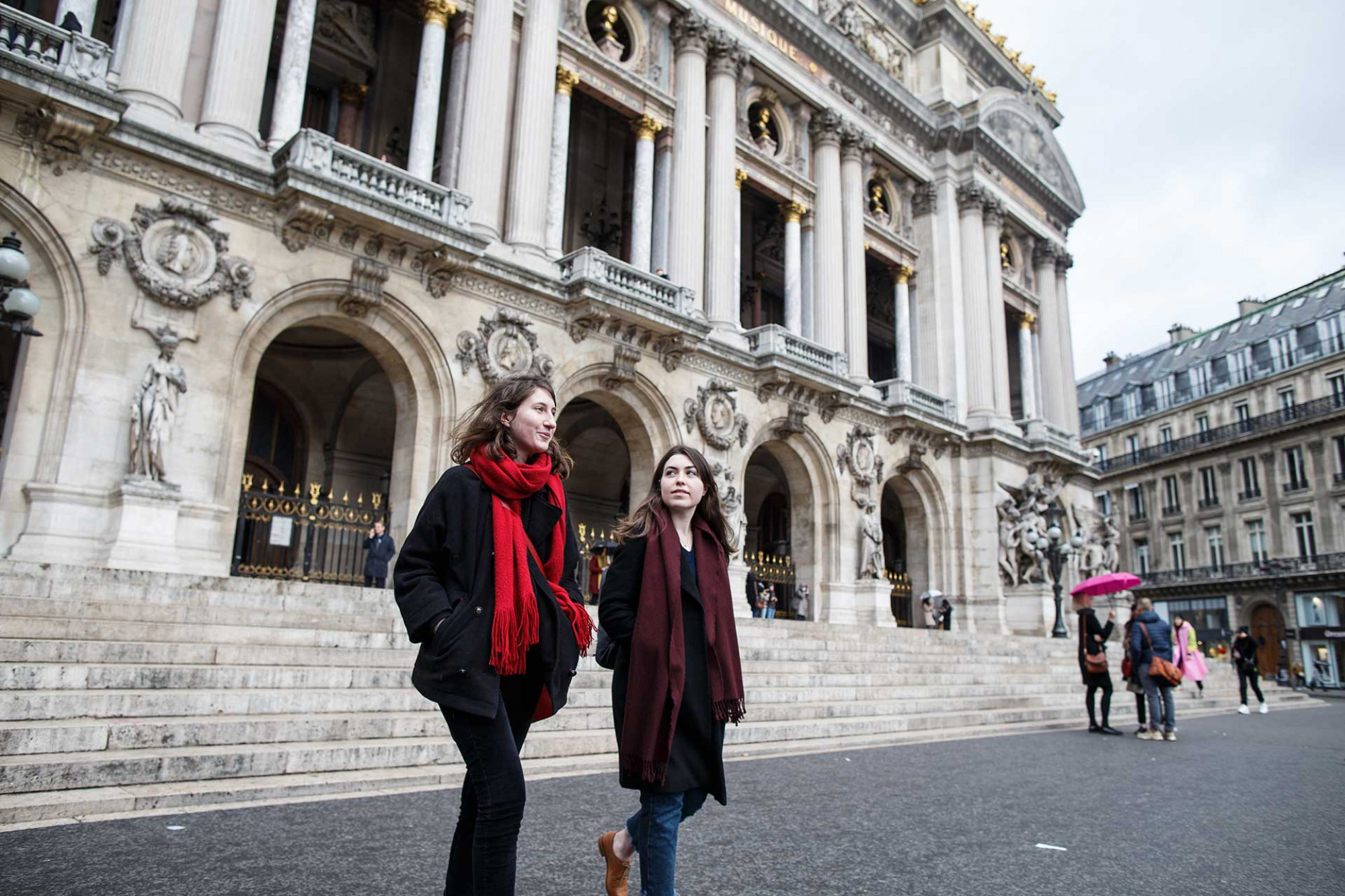 Paris students outside the Acadamie Nationale de Musique.