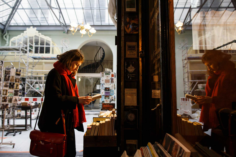 Student in a Paris bookshop.