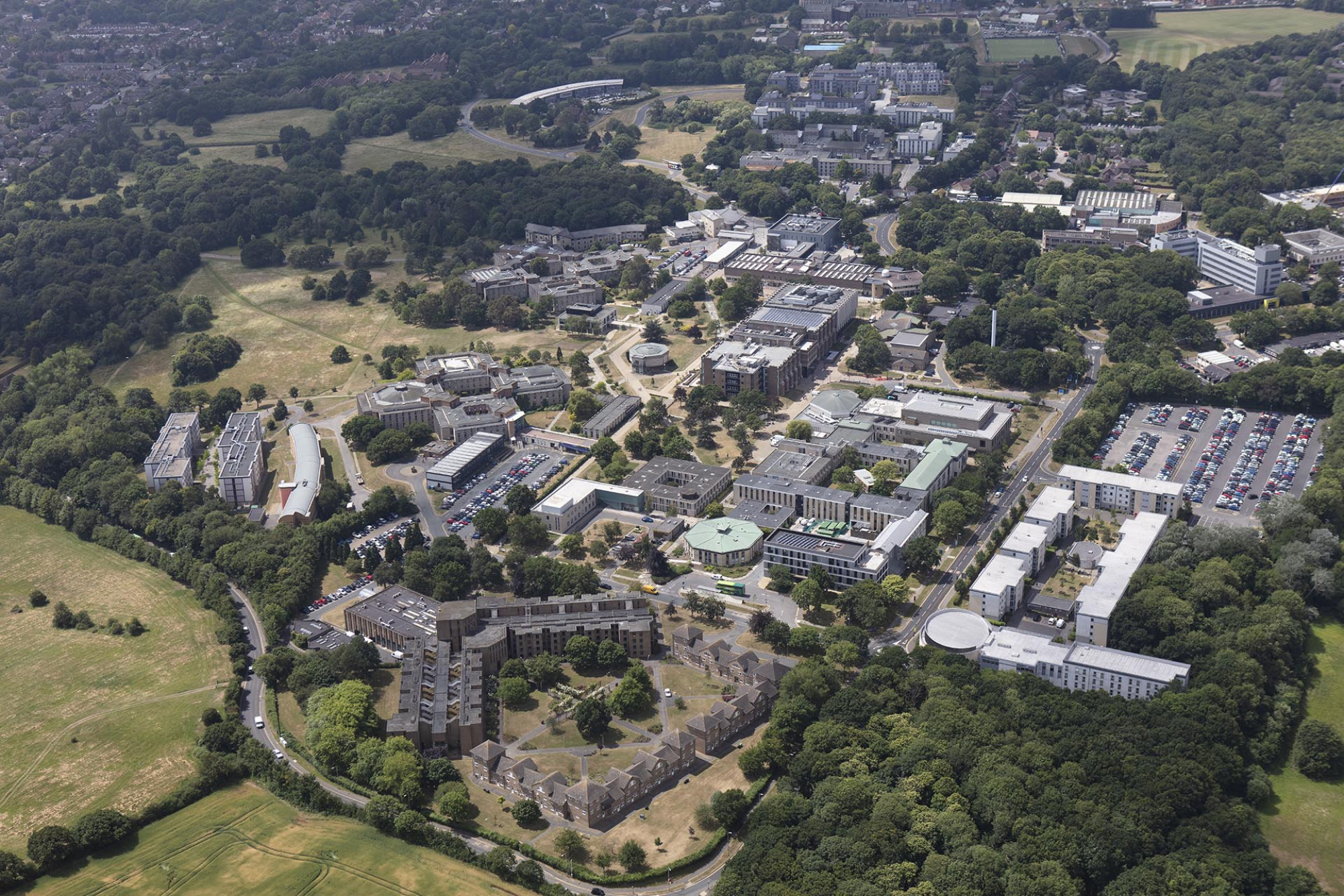 An aerial image of Kent's Canterbury campus