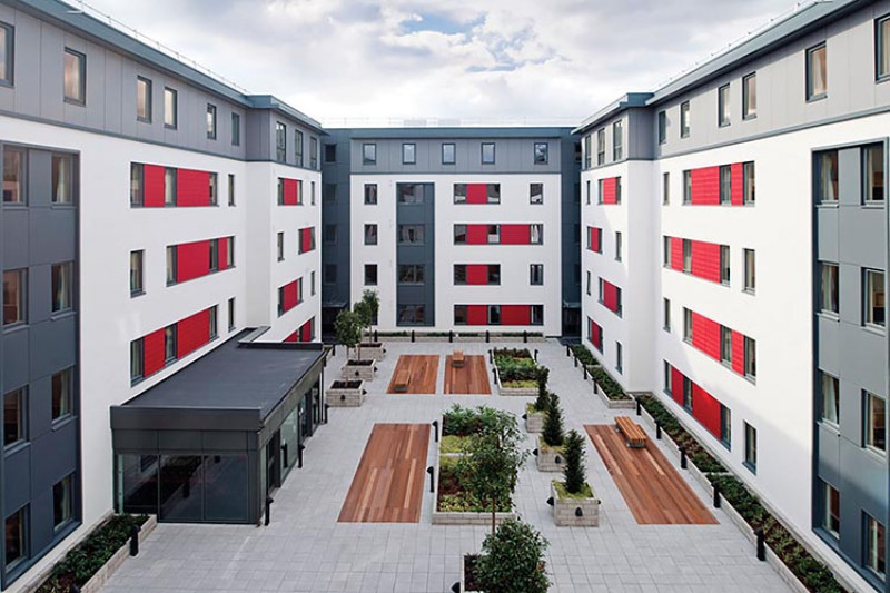 Liberty Quays student village with courtyard