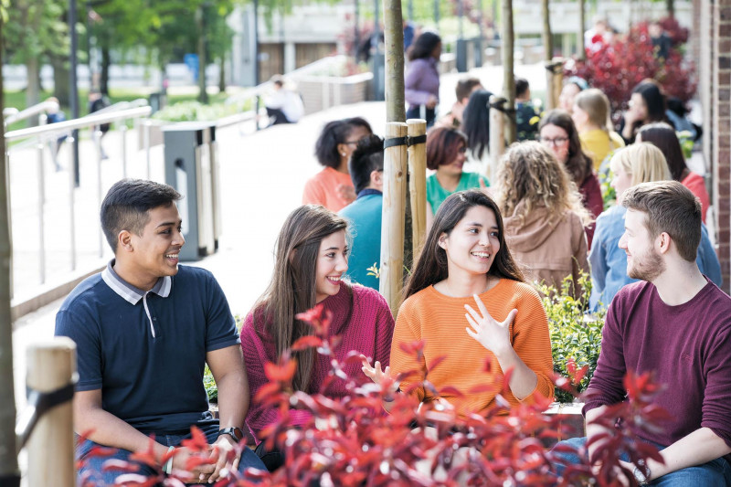 Group of students chatting outside